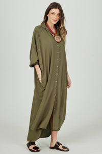 Chemise Longa Ampla Verde Musgo Yacamim P2