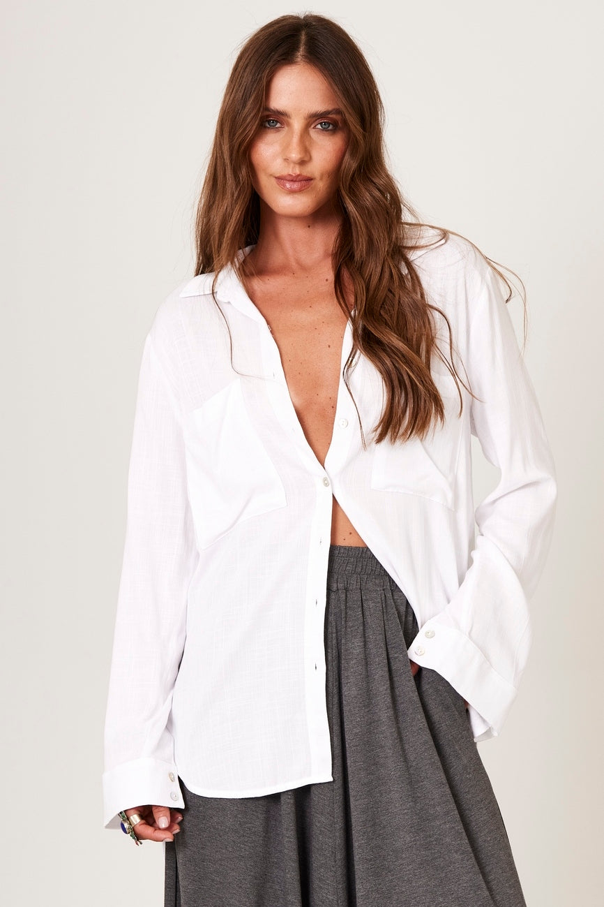 Camisa Alongada Com Barra Arredondada Branco Yacamim A4 Liso