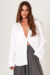 Camisa Alongada Com Barra Arredondada Branco Yacamim A4 Liso