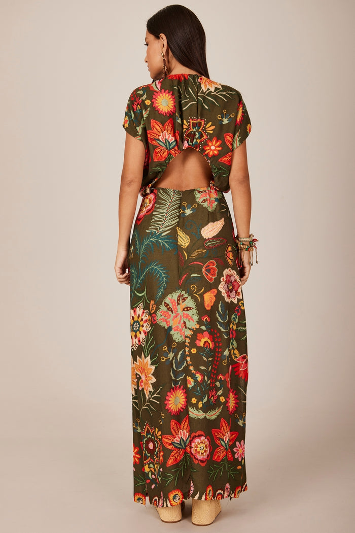 Vestido Longo Verde Estampado Yacamim E1