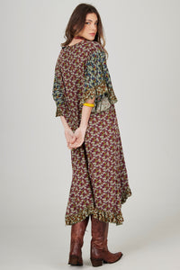 Kaftan Midi Bordô E Verde Patchwork Yacamim J1