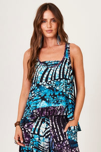 Regata Básica Alongada Azul Estampa Digital De Batik Yacamim A38