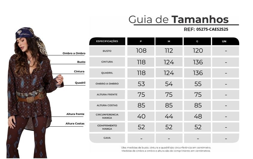 Camisa Marrom Escuro Estampa Cashmere Azul Yacamim A29