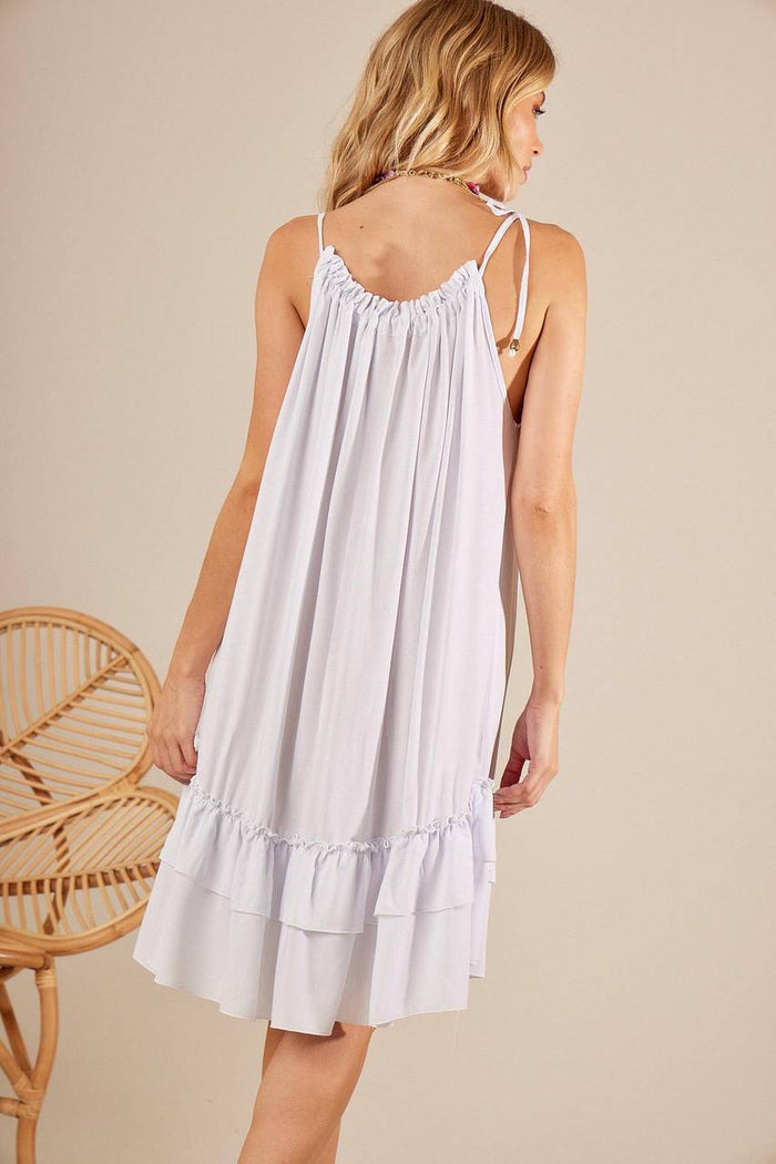 Vestido Curto Com Decote Cortininha Branco Yacamim C9