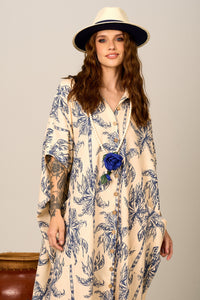 Chemise Longo Bege Estampa De Coqueiros Yacamim N8