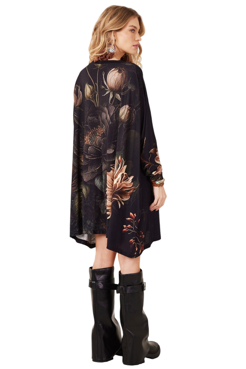 Bata Ampla Com Pedrinhas Estampa Exclusiva De Tigre Preta Yacamim S10