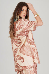 Camisa Ampla Bege Estampa Cashmere Yacamim A35