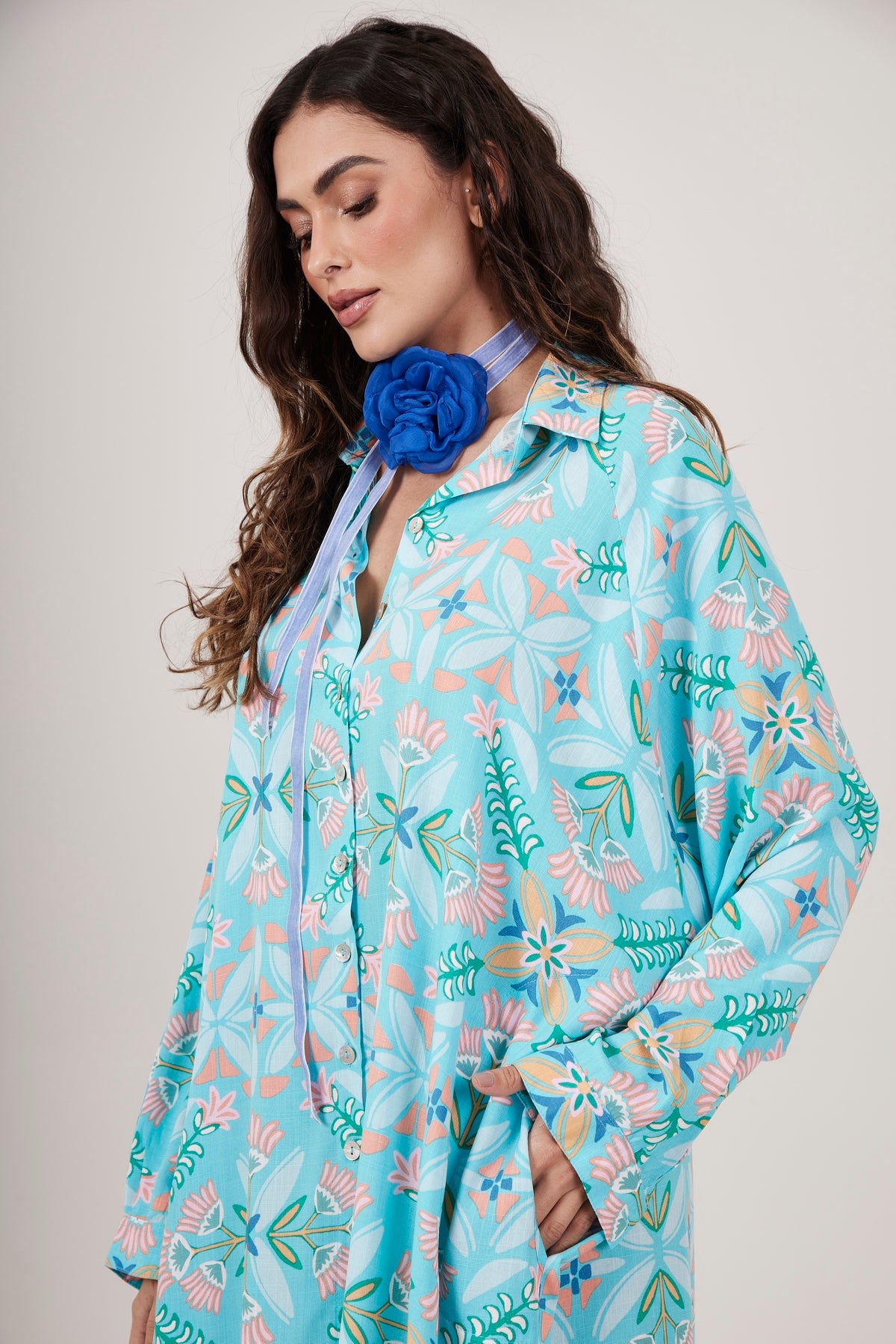 Chemise Amplo Azul Bebê Yacamim Estampado L7