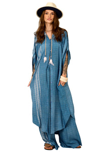 Chemise Midi Amplo Azul Estampado Yacamim A40