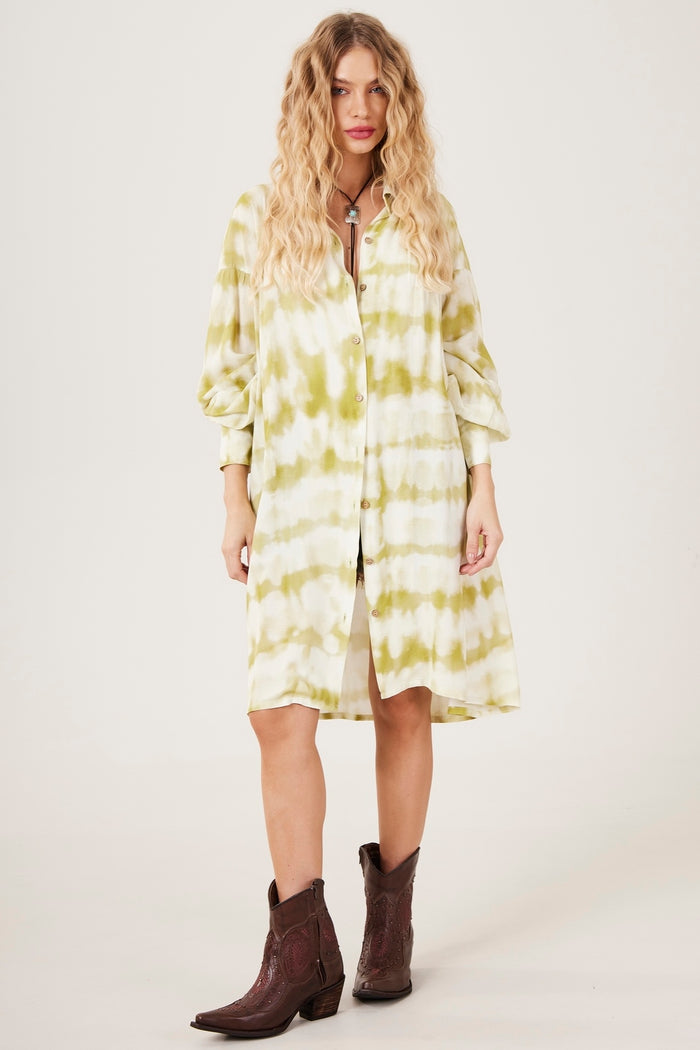 Chemise Ampla Verde Tie Dye Digital Estampa Love Yacamim M4