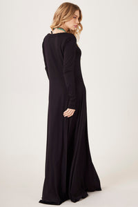 Vestido Longo Com Mangas Justas Preto Yacamim D5 Liso