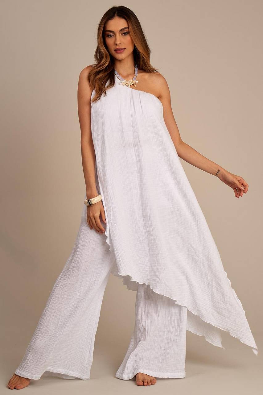 Calça Pantalona Com Bolsos Branco Yacamim G1