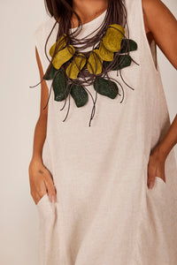 Vestido Curto Regata De Linho Bege Yacamim D3 Liso