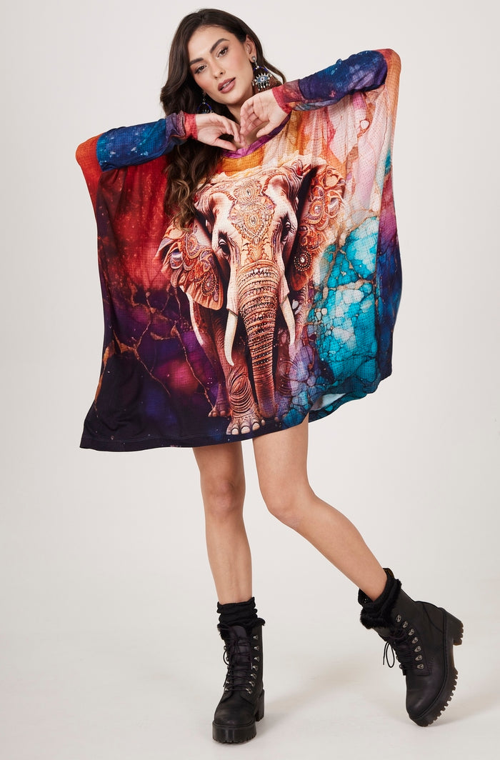 Bata Ampla Com Estampa De Elefante Com Pedrinhas Yacamim B13