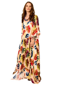 Vestido Midi Amplo Bege Estampa Costela De Adão Yacamim D11