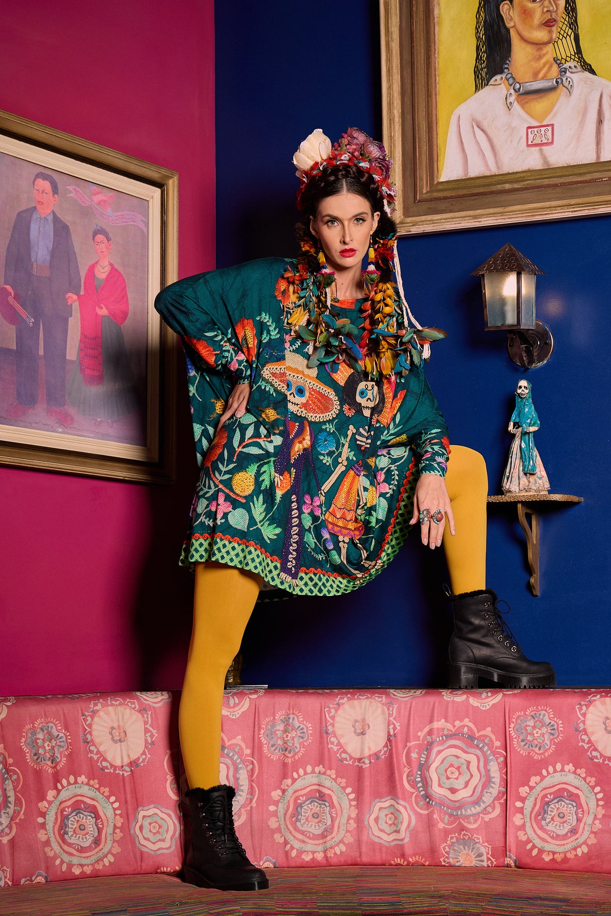 Bata Ampla Manga Longa Verde Com Pedrinhas Caveiras Yacamim B9 Mex