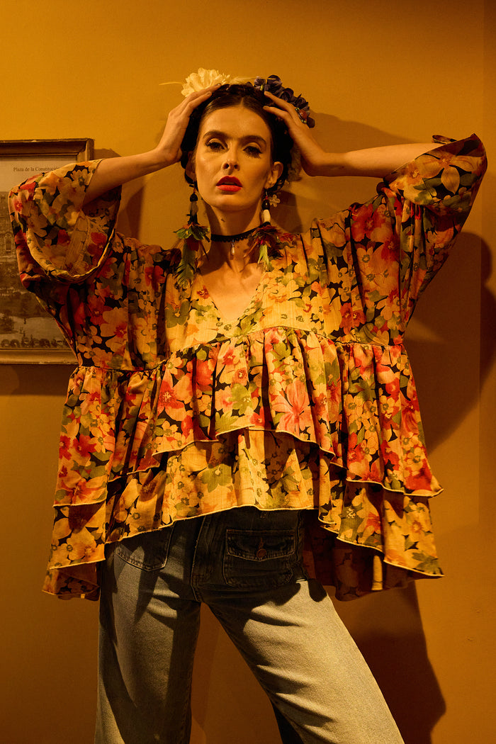 Bata Ampla Alongada Marrom Claro Patchwork Yacamim B20 Mex