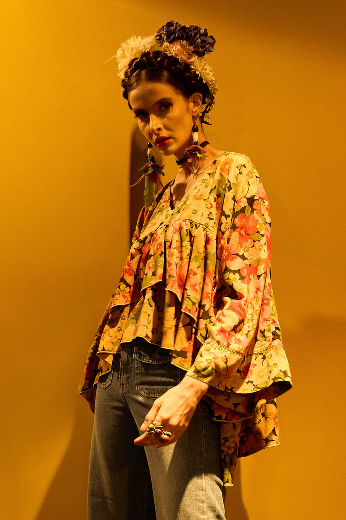 Bata Ampla Alongada Marrom Claro Patchwork Yacamim B20 Mex