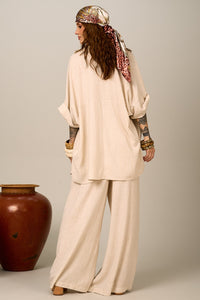 Calça Pantalona De Viscolinho Bege Nature Yacamim H2