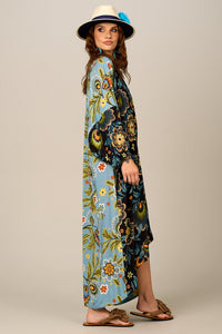 Chemise Longo Mullet Azul Estampado Patchwork Yacamim M1