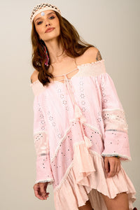 Bata Ampla Broderie Ciganinha Rosa Claro Yacamim B10