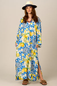 Chemise Longo Amplo Estampa De Limões Sicilianos Yacamim L2