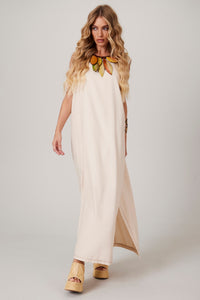 Vestido Regata Linho Midi Bege Yacamim E24/25 Liso