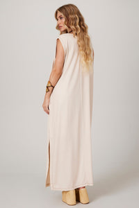 Vestido Regata Linho Midi Bege Yacamim E24/25 Liso