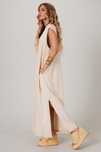 Vestido Regata Linho Midi Bege Yacamim E24/25 Liso