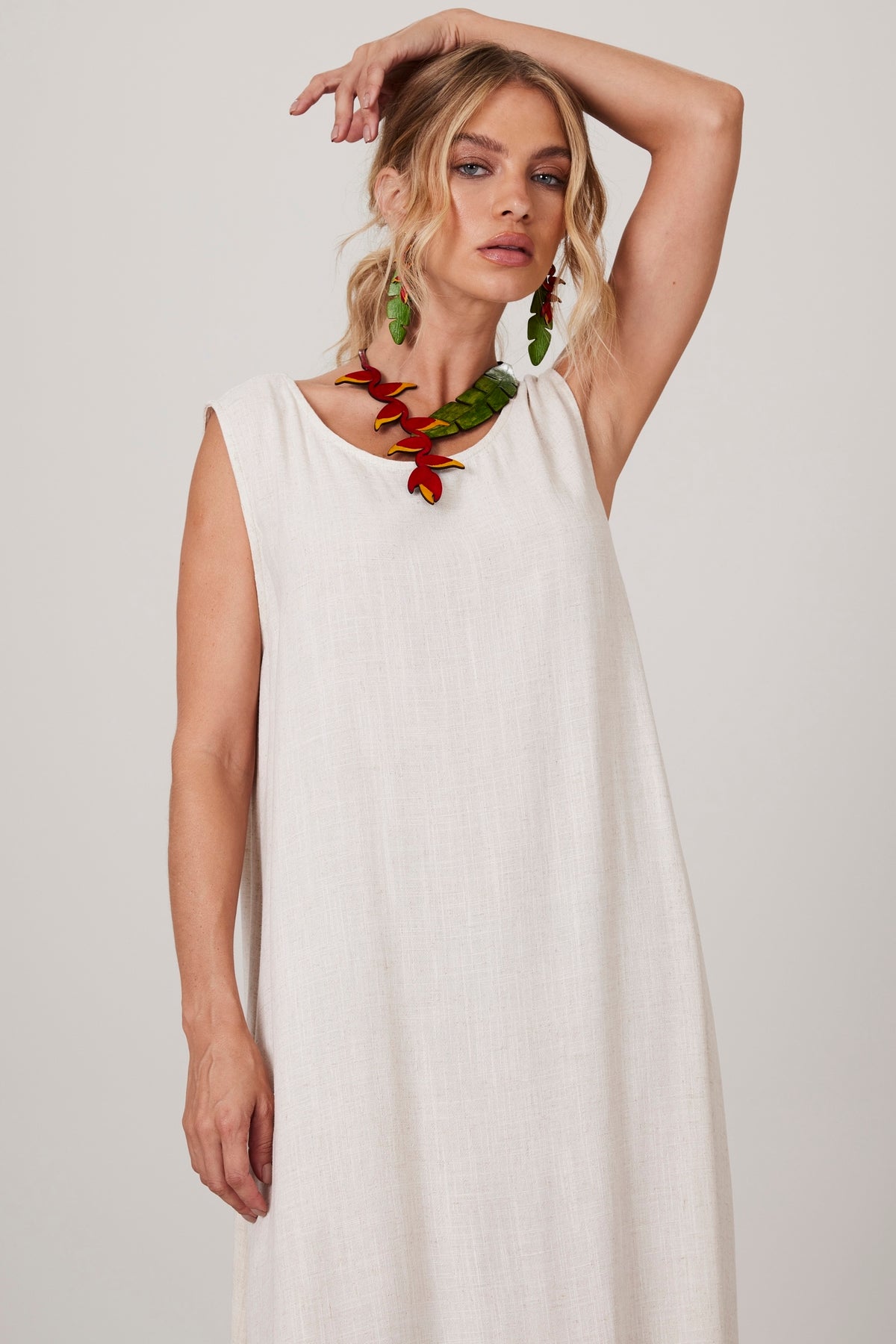 Vestido Regata Longo De Linho Bege Yacamim D1 Liso