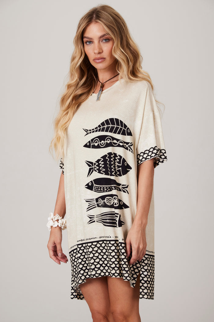 Camiseta Ampla Bege Coleção Pira Omomba''e Yacamim K1