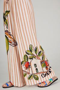 Calça Pantalona Marrom Claro Estampado Coleção Bahêa Yacamim Q9