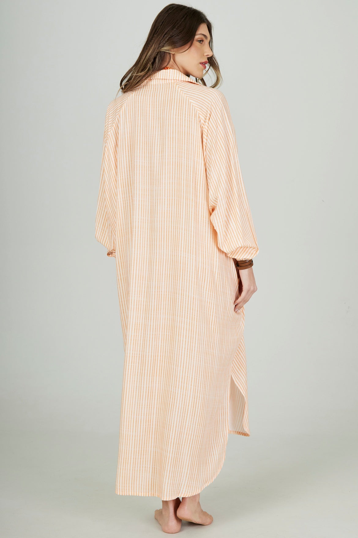 Chemise Longa Ampla Laranja Listrado Yacamim L4