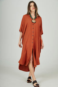 Chemise Midi De Viscolinho Terracota Yacamim L6