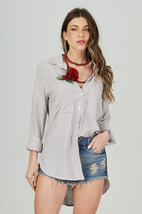 Chemise Amplo Marrom Listrado Yacamim L5