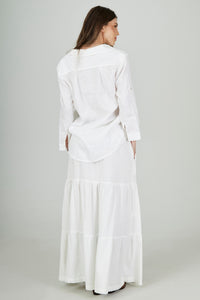 Saia Longa 3 Marias De Linho Com Cinto Trançado Branco Yacamim I1