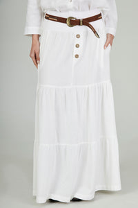 Saia Longa 3 Marias De Linho Com Cinto Trançado Branco Yacamim I1