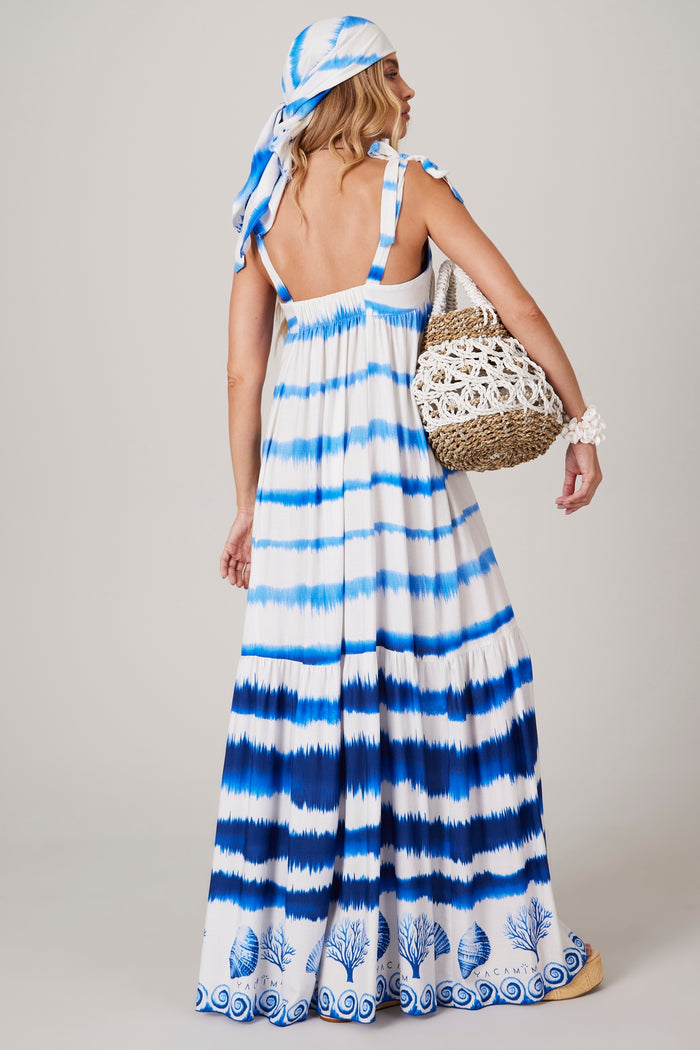 Vestido Longo Azul Coleção Pira Omomba''e Yacamim K3/4/5