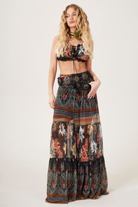 Calça Pantalona De Tule Preto Patchwork Yacamim A22 Paris