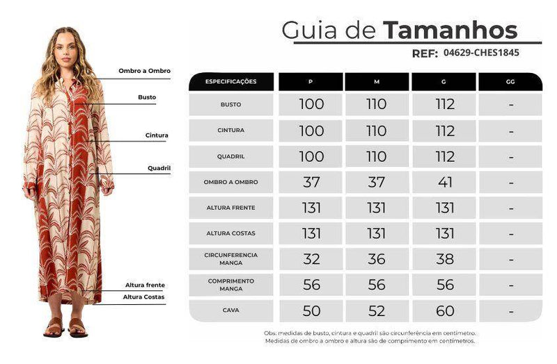 Chemise Longo Com Mangas Longas Bege E Vermelho Estampado Yacamim M4