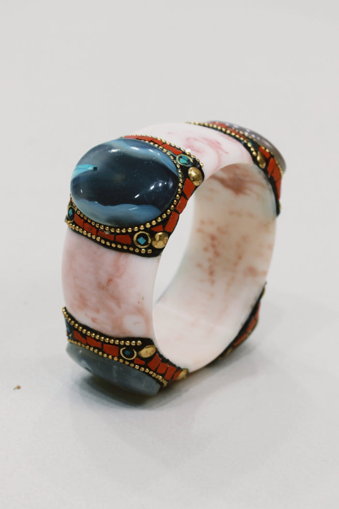 Pulseira Bracelete Largo De Cerâmica Com Pedras Yacamim #580