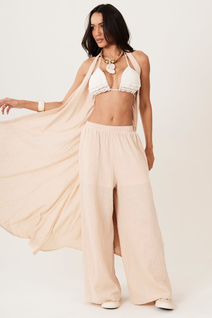 Calça 100% Algodão Bege Escuro Yacamim I7