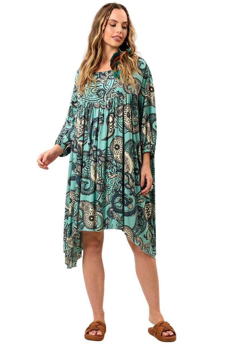 Vestido Curto Amplo Soltinho Verde Estampa Paisley Yacamim