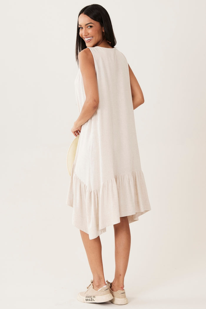 Vestido Regata De Viscolinho Com Pontas Laterais Bege Yacamim C4