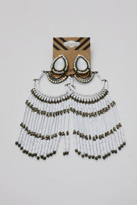 Brinco Artesanal De Miçangas Branco Yacamim #686