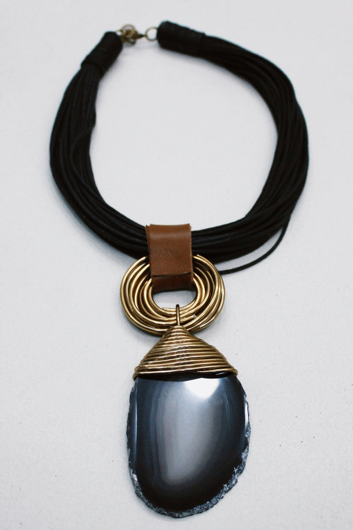 Colar Artesanal Com Pedra Ágata Yacamim #539