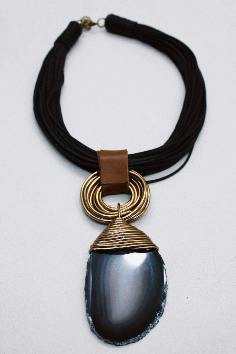 Colar Artesanal Com Pedra Ágata Yacamim #539