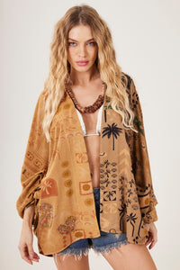 Kimono Amarelo Ocre Bordado Paz E Amor Patchwork Yacamim J1