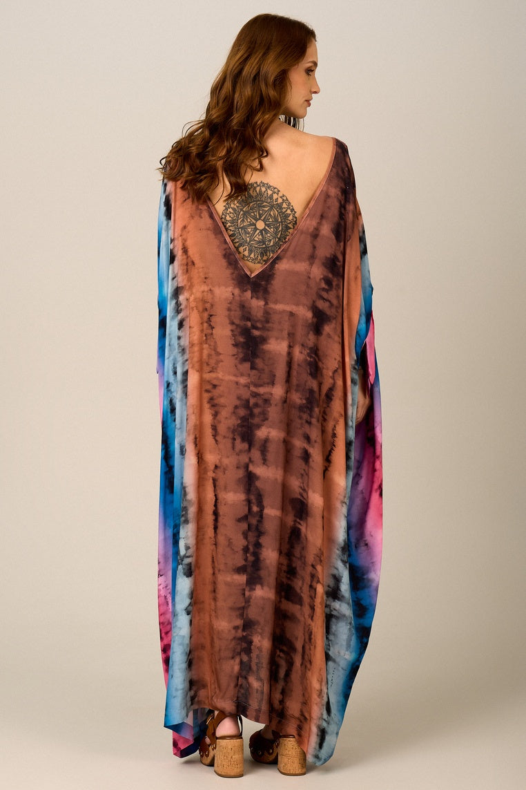 Kaftan Longo Tie Dye Colorido Yacamim J1