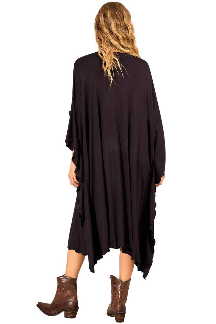 Kaftan Midi Com Gola Ampla Preto Yacamim<br /><br /><br />